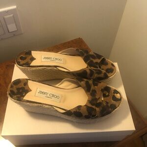 Jimmy Choo Brown Leopard Wedge Sandals 39